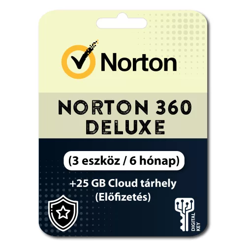 Norton 360 Deluxe + 25 GB Cloud tárhely (3 eszköz / 6 hónap) (Előfizetés)