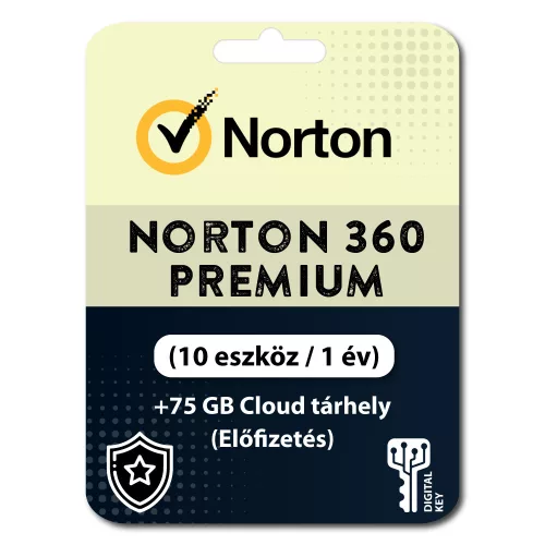 Norton 360 Premium + 75 GB Cloud tárhely (10 eszköz / 1 év) (Előfizetés)