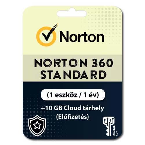 Norton 360 Standard + 10 GB Cloud tárhely (1 eszköz / 1év) (Előfizetés)